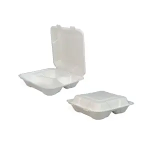 Bagasse Clamshell 8" x 8" 3-Compartment (Case of 200)
