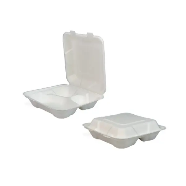 Bagasse Clamshell 8" x 8" 3-Compartment (Case of 200)