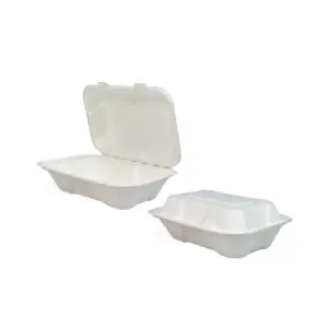 Bagasse Clamshell 9" x 6" x 2" 2-Compartment (Case of 200)