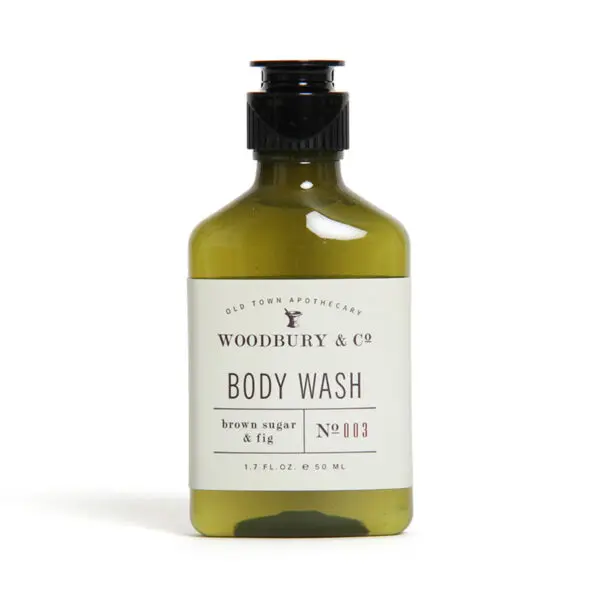 50ml Woodbury & Co. body wash in 50 ml bottle. Refreshing and nourishing for hotel guests.