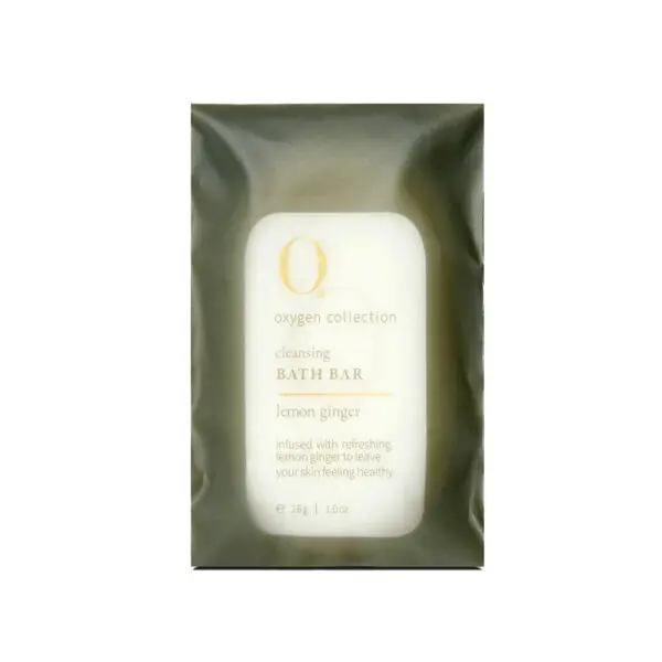 O2 Oxygen Collection Cleansing Bath Bar 28g hotel soap made with organic ingredients.